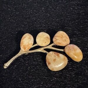 Gold and Agatized Coral Leaf Brooch